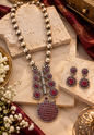 Beautiful Designer Stone Embedded Pendant Necklace With Earrings