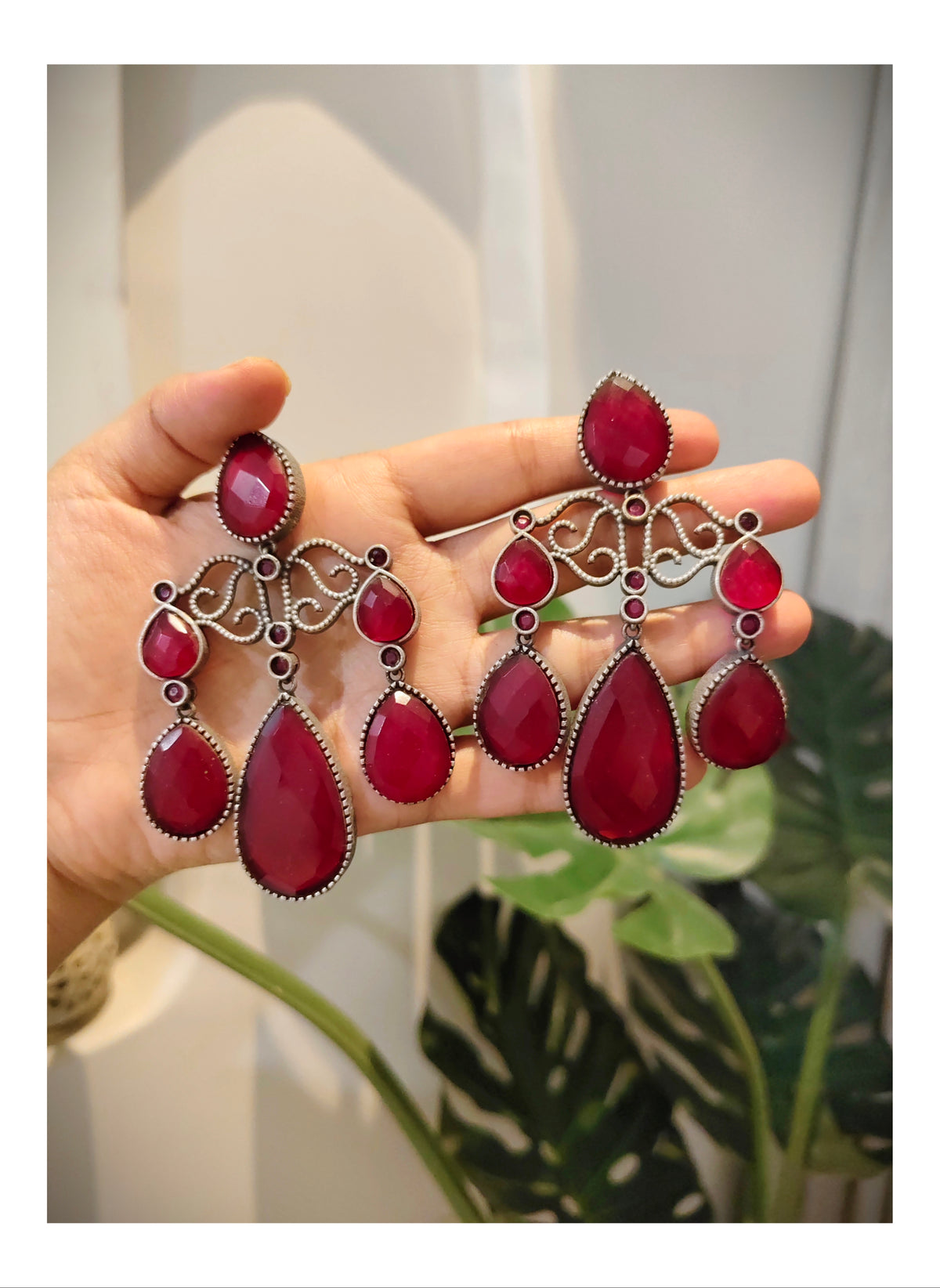 Beautiful Designer Stone Embedded Big Earrings