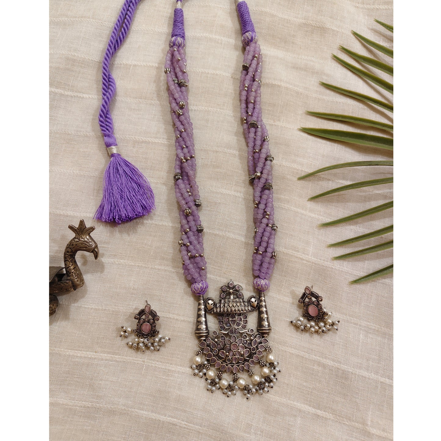 Beautiful Designer Stone Embedded Pendant Necklace With Earrings