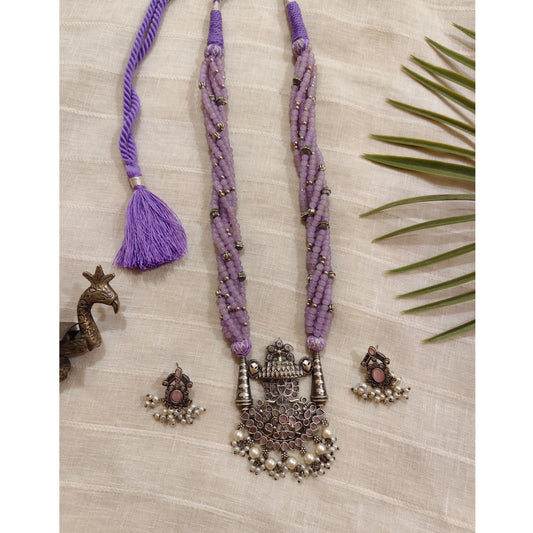 Beautiful Designer Stone Embedded Pendant Necklace With Earrings