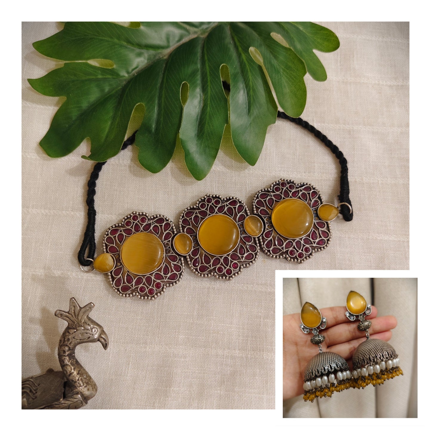 Beautiful Designer Stone Embedded Choker With Earrings