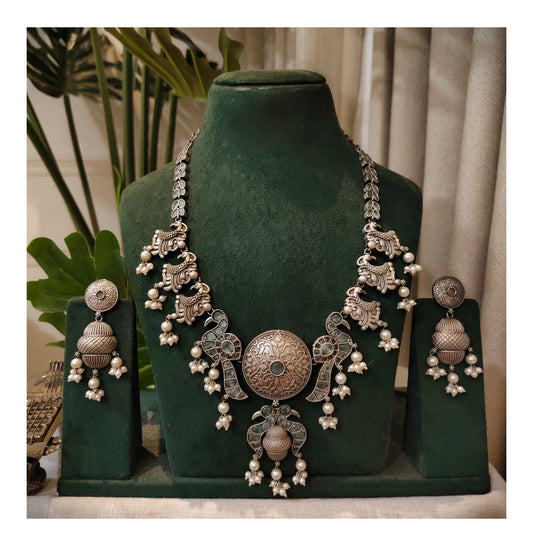 Beautiful Designer Stone Embedded Necklace With Earrings