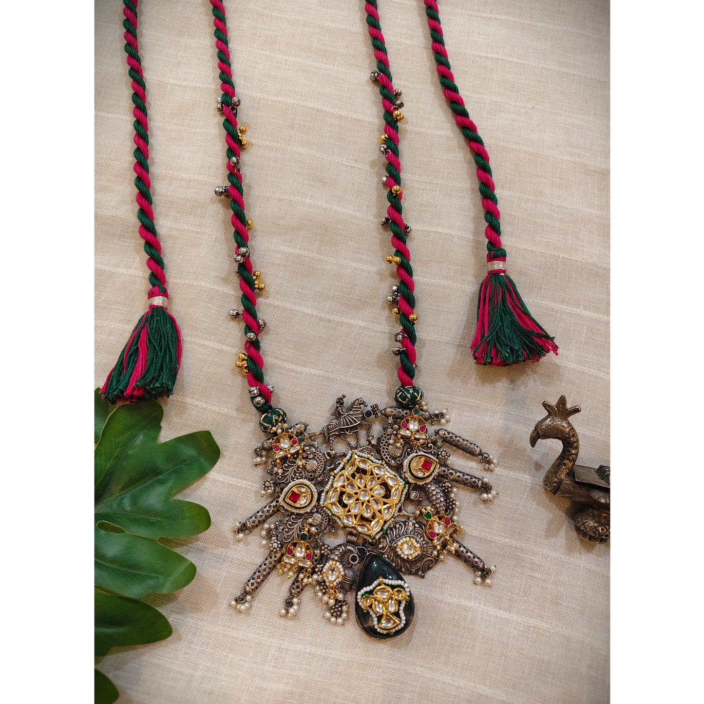 Beautiful Designer Fusion Pendant With Kundan Detailing Long Necklace