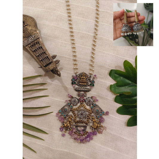 Beautiful Designer Dual Tone Fusion Pendant Necklace With Earrings