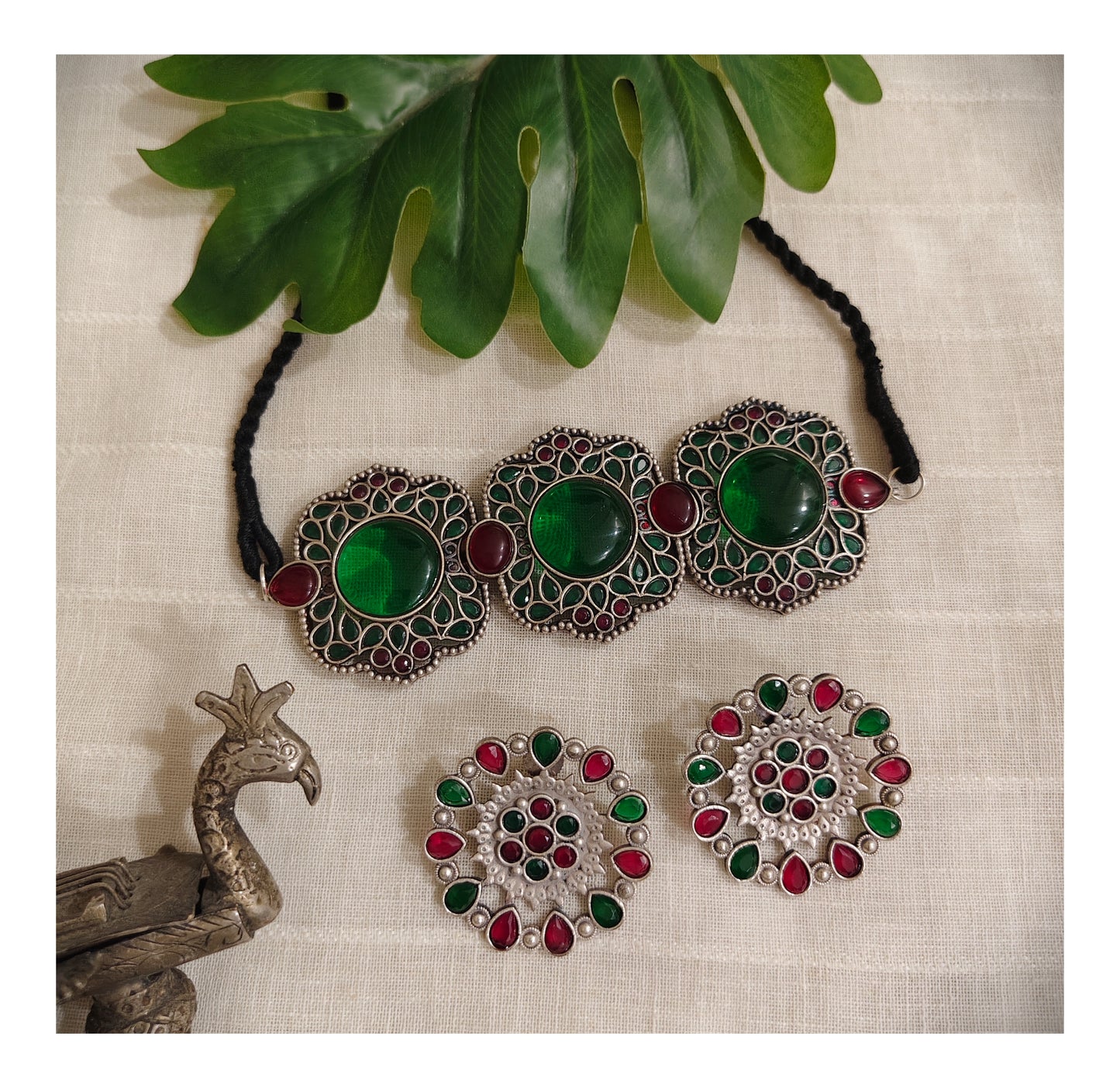 Beautiful Designer Stone Embedded Choker With Earrings