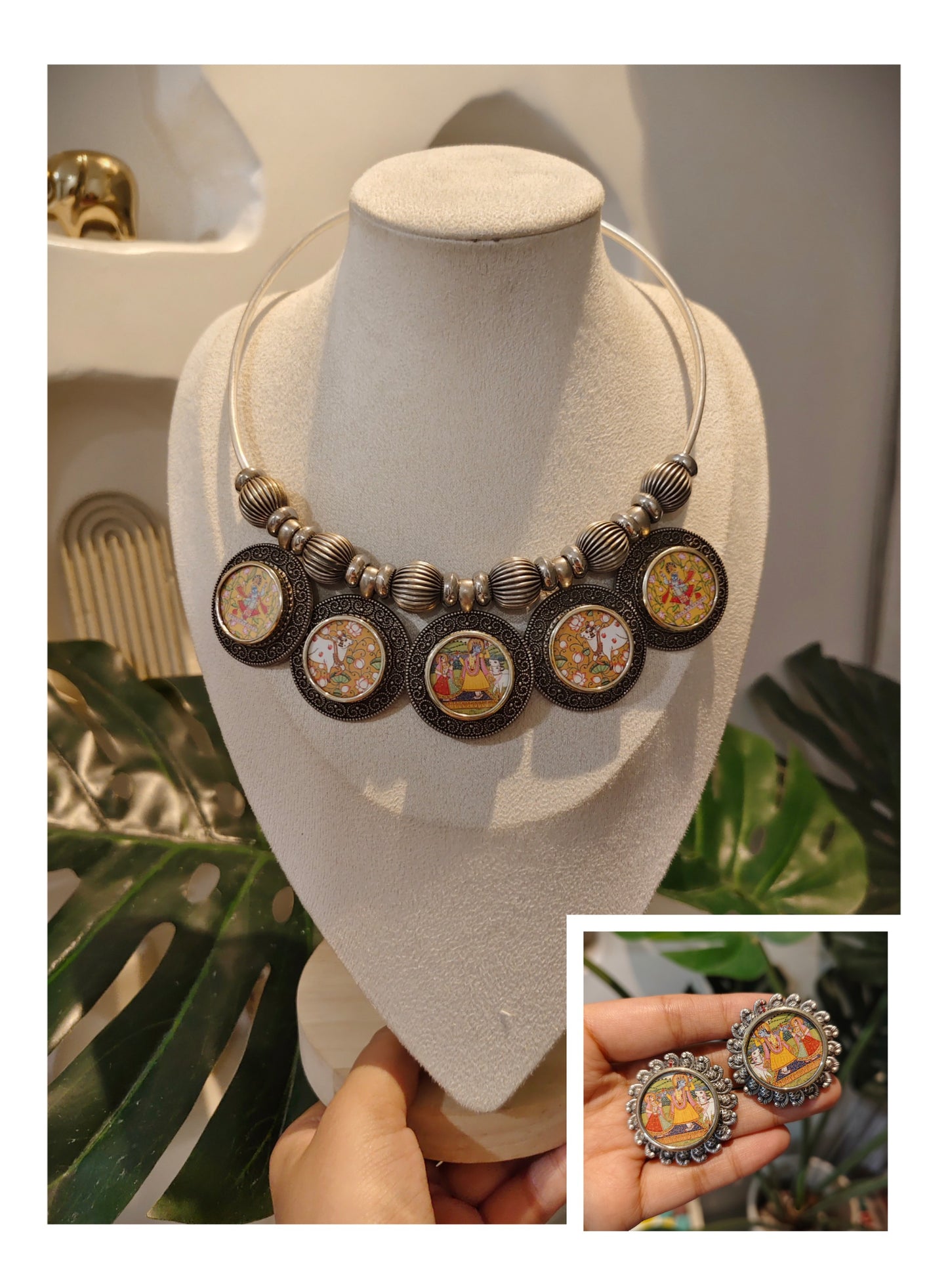 Beautiful Designer Painting Mix Hasli With Earrings