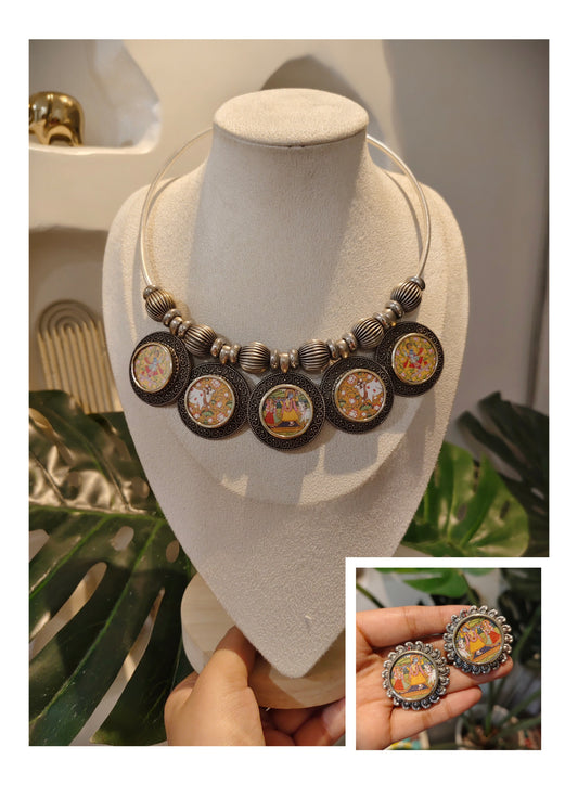 Beautiful Designer Painting Mix Hasli With Earrings