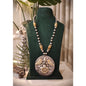 Beautiful Designer Thappa Work Pendant With Kundan Detailing Long Ball Chain Necklace