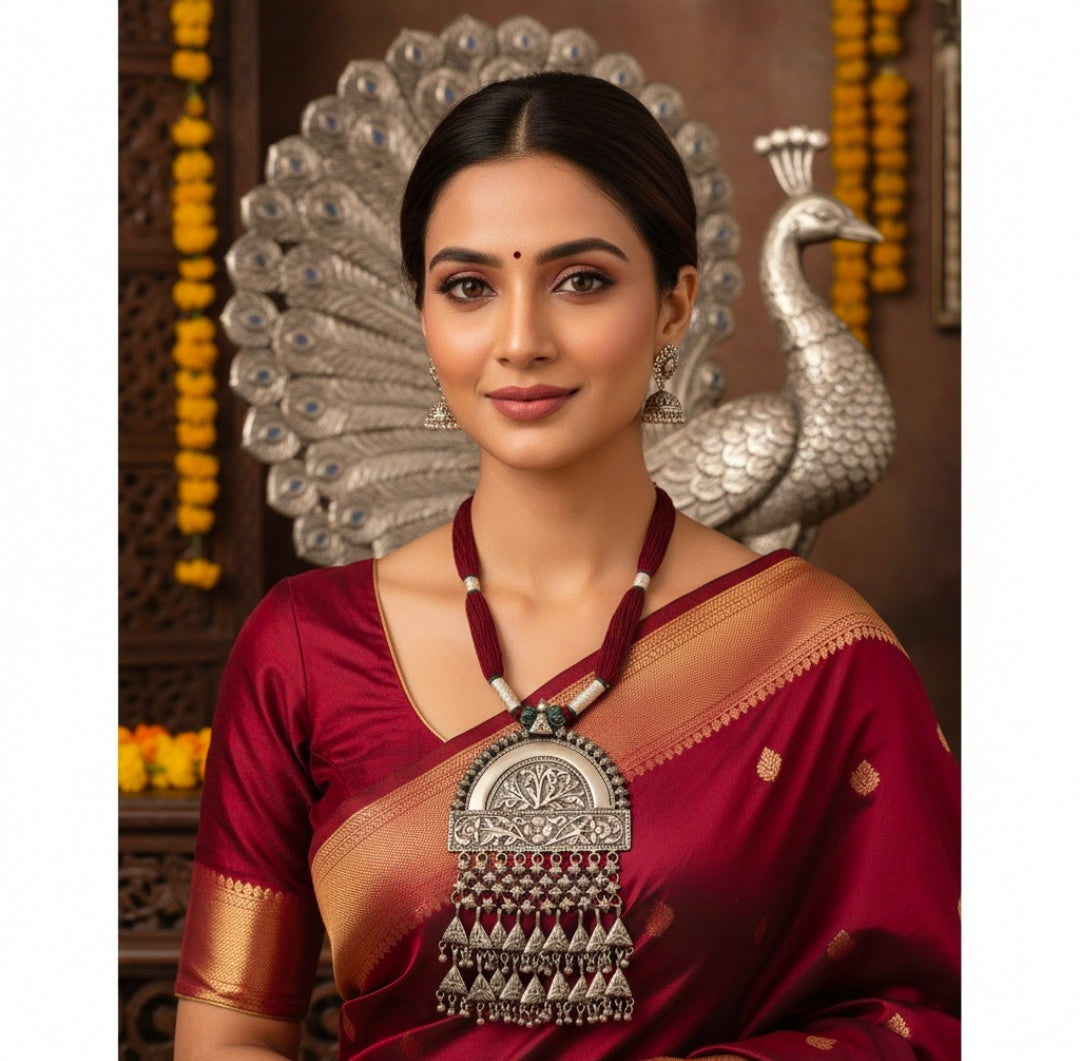 Beautiful Designer Huge Brass Long Necklace With Handmade Dori (no earrings)