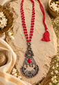 Beautiful Designer Dual Tone Long Fusion Pendant Necklace With Coral Beads Mala Necklace