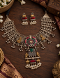Beautiful Designer Kempstone Dual Tone Neckpiece With Earrings