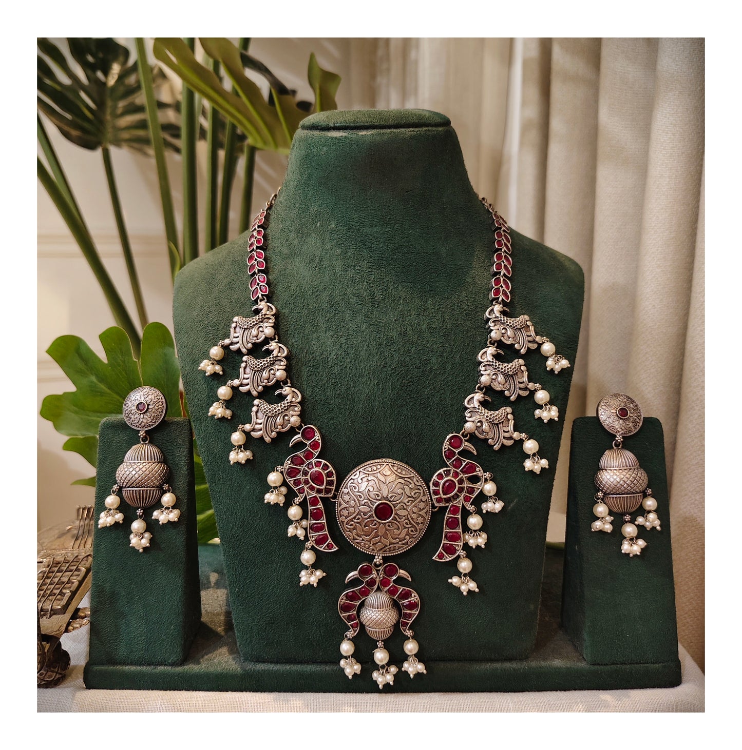Beautiful Designer Stone Embedded Necklace With Earrings