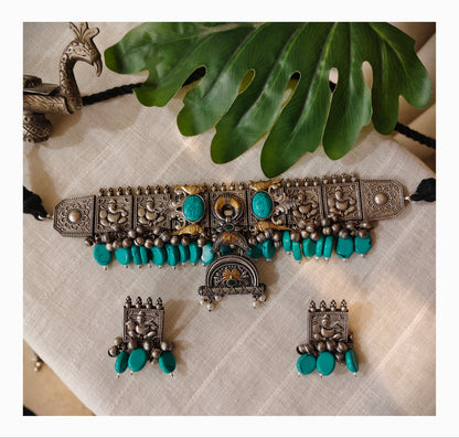 Beautiful Designer Dual Tone Statement Choker With Earrings