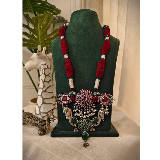 Beautiful Designer Stone Embedded Pendant Long Handmade Dori Necklace (no earrings)