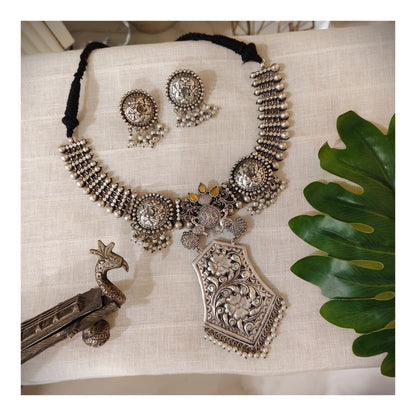 Beautiful Designer Stone Embedded Pendant Neckpiece With Earrings