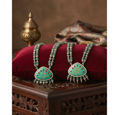Beautiful Designer Turquoise Pendant Beaded Necklace (No Earrings)