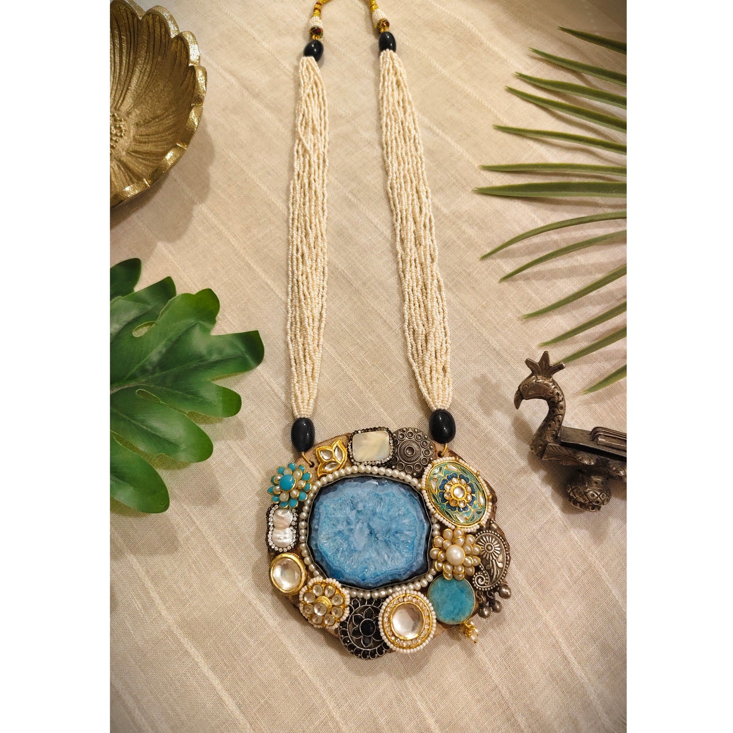 Beautiful Designer Wooden Fusion Pendant Long Necklace