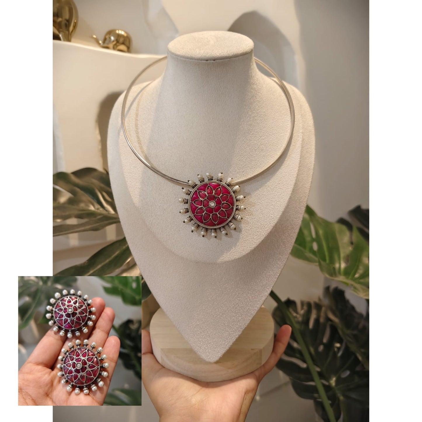 Beautiful Designer Kempstone Pendant Hasli With Earrings