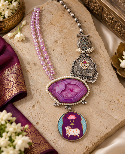 Beautiful Designer Painting & Natural Stone Stylish Necklace