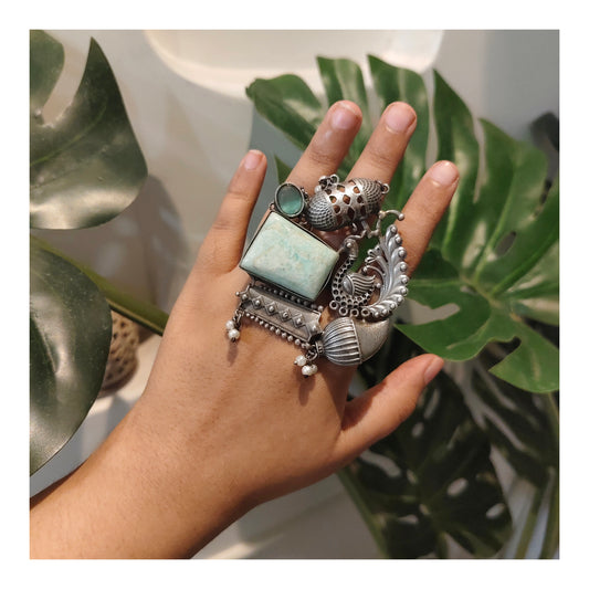 Beautiful Designer Stone Embedded Fusion Adjustable Ring