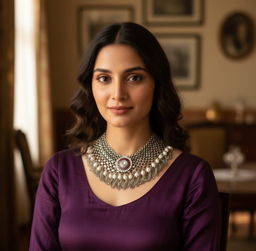 Beautiful Designer Kempstone Detailing Jaal Patta Neckpiece With Pearl And Chain Latkan