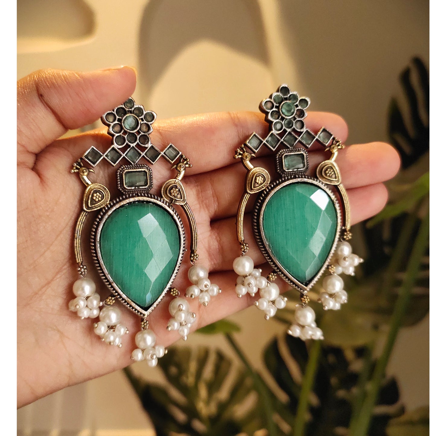 Beautiful Designer Stone Embedded Peacock Earrings